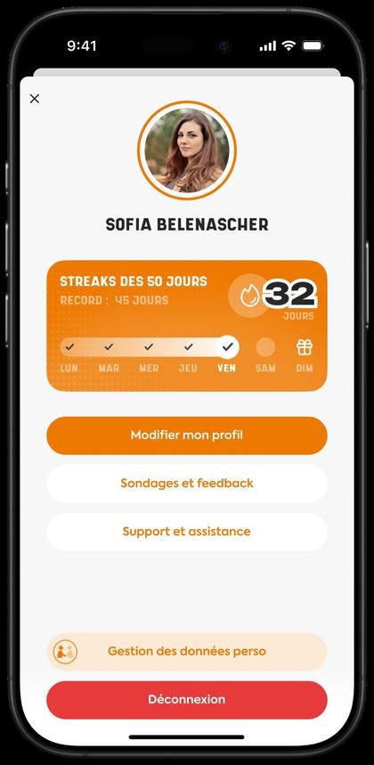 Profil utilisateur dans l'application ACTIV